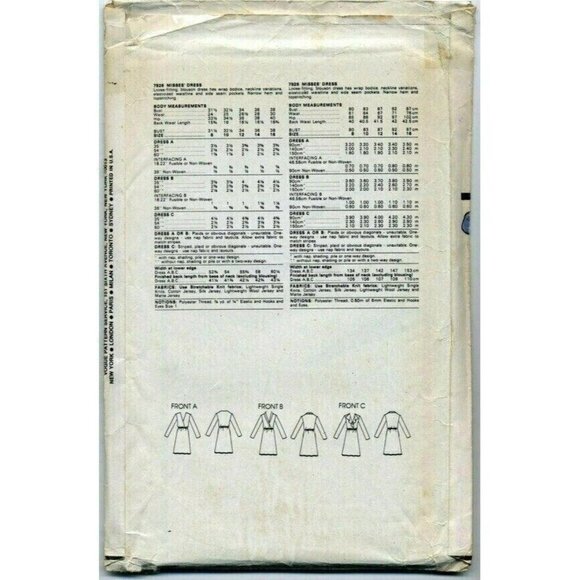 Sewing Pattern Vogue 7926 Loose Fitting Blouson Dress W/Wrap Bodice Size 8 Vtg - Picture 2 of 5